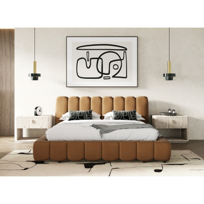 LA Furniture Eastern King Harris + Roma Modern Brown Fabric + Faux Travertine 4-Piece Bedroom Set VGKK-KF.B2032-ROMA-4PC-EK Contemporary Style by Vig Furnitrue Number 85756 Catch Home Goods