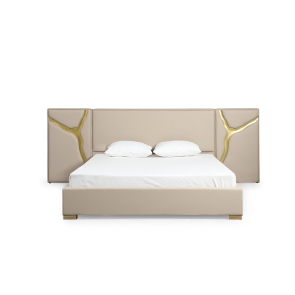 LA Furniture Aspen Glam Beige Bonded Leather & Gold Bed VGVC-BD1801-BG-BED Contemporary Style by Vig Furnitrue Number 79077|80131 Catch Home Goods