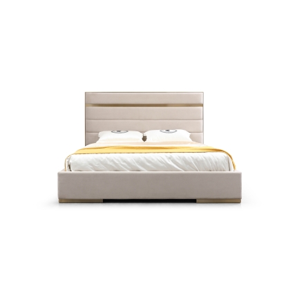 LA Furniture Cartier Modern Beige Velvet and Brushed Brass CK Bed VGVC-BDAD02-BGE-BB-BED-CK Contemporary Style by Vig Furnitrue Number 80136 Catch Home Goods