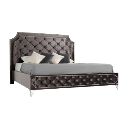 LA Furniture Leilah Transitional Tufted Fabric Bed VGKNLEILAH-GREY Contemporary Style by Vig Furnitrue Number 15693|15691|15778 Catch Home Goods