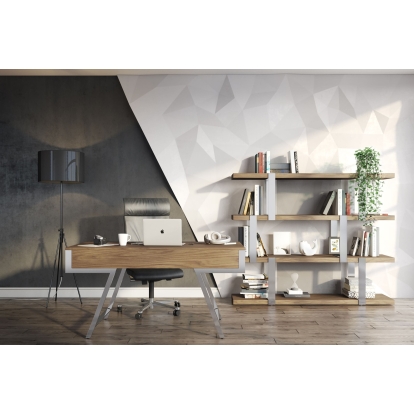 LA Furniture Brewer Modern Walnut Glass & Stainless Steel Bookshelf VGBBMQ2001SF-SHELF Contemporary Style by Vig Furnitrue Number 77868 Catch Home Goods