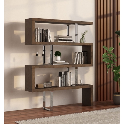 LA Furniture Maze Modern Walnut Bookcase VGBBMD105-WAL Contemporary Style by Vig Furnitrue Number 16694 Catch Home Goods