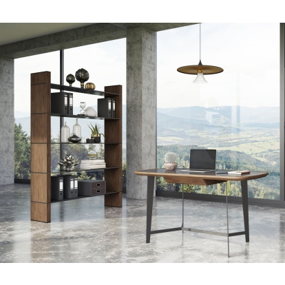 LA Furniture Glencoe Modern Walnut & Black Glass Bookshelf VGBBMQ2005SF-1 Contemporary Style by Vig Furnitrue Number 77882 Catch Home Goods