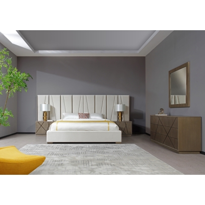 LA Furniture Nixa Modern Beige Velvet + Brushed Bronze + Birch Bedroom Set VGVC-BD1909-SET-BGE Contemporary Style by Vig Furnitrue Number 81281|81282 Catch Home Goods