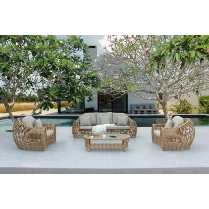 LA Furniture Sandra Outdoor Beige + Wicker Sofa Set VGATRASF-227 Contemporary Style by Vig Furnitrue Number 80827 Catch Home Goods