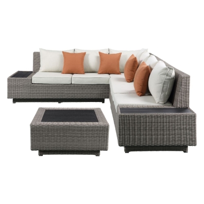 Acme Salena Patio Sectional Sofa with 4 Pillows & Coffee Table Model 45020