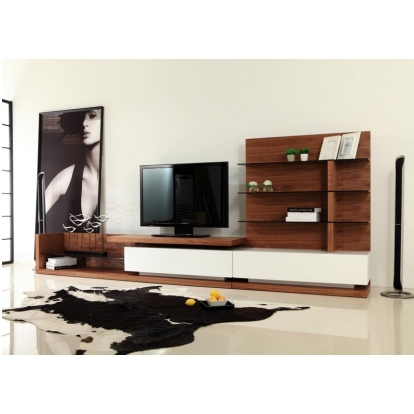 LA Furniture Jefferson Mid-Century Walnut and White High Gloss Entertainment Center VGBB662N-WAL Contemporary Style by Vig Furnitrue Number 16691 Catch Home Goods