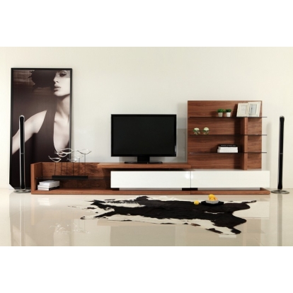 LA Furniture Jefferson Mid-Century Walnut and White High Gloss Entertainment Center VGBB662N-WAL Contemporary Style by Vig Furnitrue Number 16691 Catch Home Goods