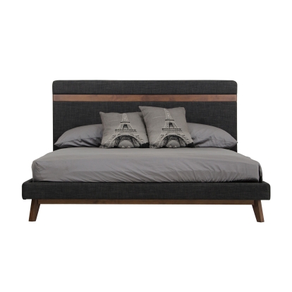 LA Furniture Dali Mid-Century Grey Fabric & Walnut Bed VGMABR-31-BED Contemporary Style by Vig Furnitrue Number 72945|73212 Catch Home Goods