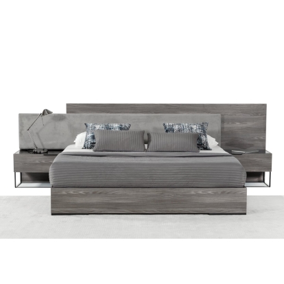 LA Furniture California King Enzo Italian Modern Grey Oak & Fabric Bed with Nightstands VGACENZO-BED-CK Contemporary Style by Vig Furnitrue Number 78232 Catch Home Goods