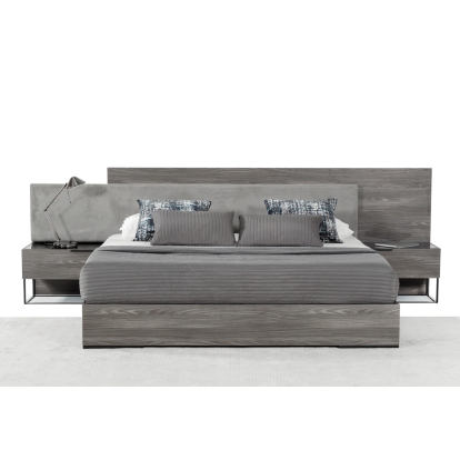 LA Furniture California King Enzo Italian Modern Grey Oak & Fabric Bed with Nightstands VGACENZO-BED-CK Contemporary Style by Vig Furnitrue Number 78232 Catch Home Goods