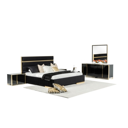 LA Furniture Eastern King Montblanc Modern Black & Gold Bedroom Set VGHB-MONTBLANC-SET-EK Contemporary Style by Vig Furnitrue Number 73606 Catch Home Goods