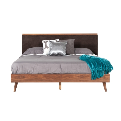 LA Furniture Marshall Mid-Century Modern Brown Fabric & Walnut Bed VGMABR-39-BED Contemporary Style by Vig Furnitrue Number 73648|73649 Catch Home Goods