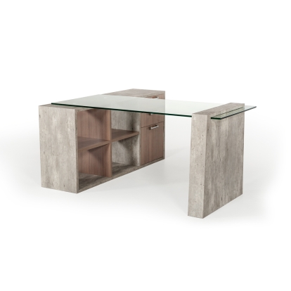 LA Furniture Boston Modern Glass & Faux Concrete Reversible Desk VGANBOSTON Contemporary Style by Vig Furnitrue Number 73765|76552A Catch Home Goods