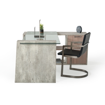 LA Furniture Boston Modern Glass & Faux Concrete Reversible Desk VGANBOSTON Contemporary Style by Vig Furnitrue Number 73765|76552A Catch Home Goods