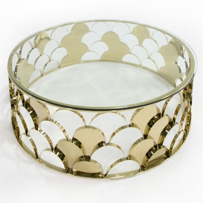 LA Furniture Javier Modern Glass & Gold Round Coffee Table VGVCCT088 Contemporary Style by Vig Furnitrue Number 73973 Catch Home Goods