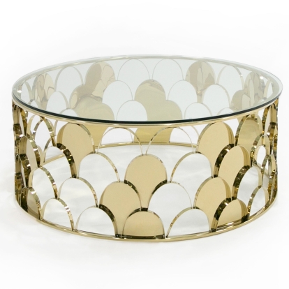 LA Furniture Javier Modern Glass & Gold Round Coffee Table VGVCCT088 Contemporary Style by Vig Furnitrue Number 73973 Catch Home Goods