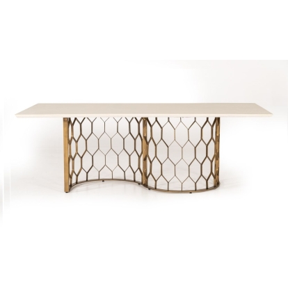 LA Furniture Faye Modern White Concrete & Antique Brass Dining Table VGLBCHAR-DT220 Contemporary Style by Vig Furnitrue Number 75489 Catch Home Goods