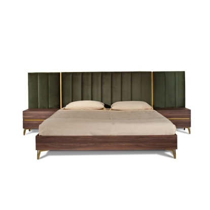 LA Furniture Eastern King Calabria Modern Walnut & Green Velvet Bed & Nightstands VGACCALABRIA-BED-EK Contemporary Style by Vig Furnitrue Number 76118 Catch Home Goods