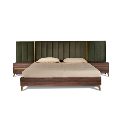 LA Furniture Eastern King Calabria Modern Walnut & Green Velvet Bed & Nightstands VGACCALABRIA-BED-EK Contemporary Style by Vig Furnitrue Number 76118 Catch Home Goods