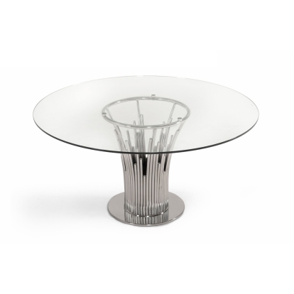 LA Furniture Paxton Modern Round Glass & Stainless Steel Dining Table VGVC-T817-RND Contemporary Style by Vig Furnitrue Number 75587 Catch Home Goods