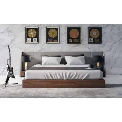 LA Furniture Janice Modern Grey Fabric and Walnut Bed and Nightstands VGMA-BR-88-BED Contemporary Style by Vig Furnitrue Number 76516|76517 Catch Home Goods