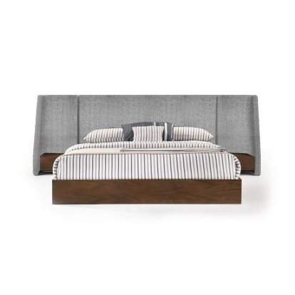 LA Furniture Eastern King Janice Modern Grey Fabric and Walnut Bed and Nightstands VGMA-BR-88-BED-EK Contemporary Style by Vig Furnitrue Number 76517 Catch Home Goods