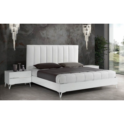 LA Furniture Angela Italian Modern White Eco Leather Bed with Nightstands VGACANGELA-SET-NOWINGS Contemporary Style by Vig Furnitrue Number 76675|76676 Catch Home Goods