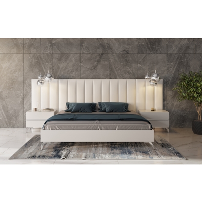 LA Furniture Angela Italian Modern White Eco Leather Bed with Nightstands and Wings VGACANGELA-SET-WINGS Contemporary Style by Vig Furnitrue Number 76677|76678 Catch Home Goods