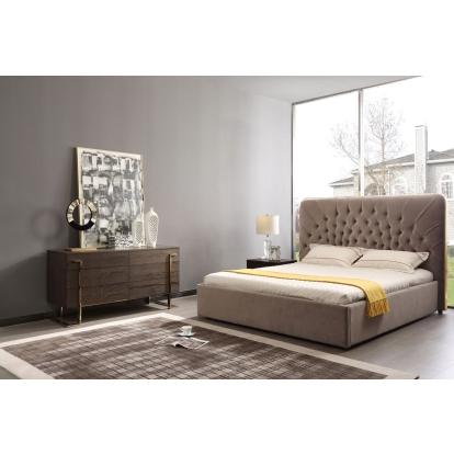 LA Furniture Moontide Queen Glam Beige Velvet and Brushed Brass Bed VGVCBD1922-19-BED-Q Contemporary Style by Vig Furnitrue Number 79420 Catch Home Goods