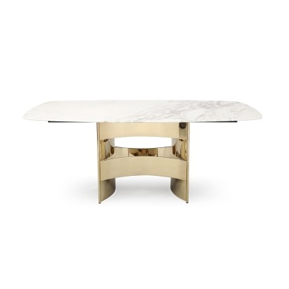 LA Furniture Marmot White Marble and Champagne Gold Dining Table VGVCT005-22-WHT Contemporary Style by Vig Furnitrue Number 77355 Catch Home Goods