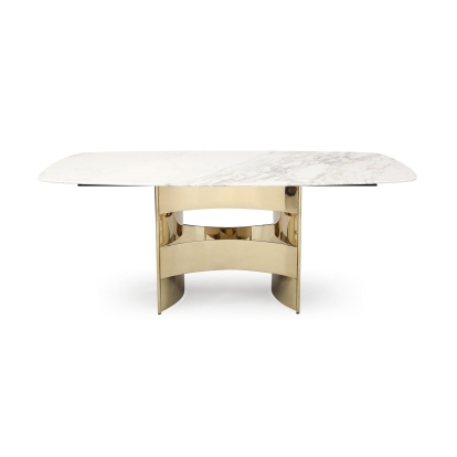 LA Furniture Marmot White Marble and Champagne Gold Dining Table VGVCT005-22-WHT Contemporary Style by Vig Furnitrue Number 77355 Catch Home Goods