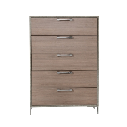 LA Furniture Boston Modern Brown Oak & Brushed Stainless Steel Chest VGANBOSTON-CHEST Contemporary Style by Vig Furnitrue Number 77850 Catch Home Goods