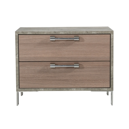 LA Furniture Boston Modern Brown Oak & Brushed Stainless Steel Nightstand VGANBOSTON-NS Contemporary Style by Vig Furnitrue Number 77851 Catch Home Goods