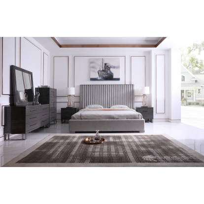 LA Furniture Eastern King Splendor Silver & Grey Velvet Upholstered Platform Bed Set VGVCBD20256-BED-SET-EK Contemporary Style by Vig Furnitrue Number 80932 Catch Home Goods