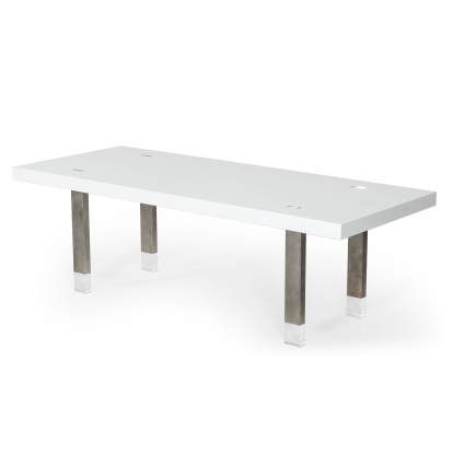 LA Furniture Lenny- Modern White High Gloss & Stainless Steel Gun Metal Dining Table VGGMDT-1393B-WHT-DT Contemporary Style by Vig Furnitrue Number 78096 Catch Home Goods