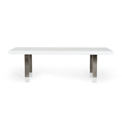 LA Furniture Lenny- Modern White High Gloss & Stainless Steel Gun Metal Dining Table VGGMDT-1393B-WHT-DT Contemporary Style by Vig Furnitrue Number 78096 Catch Home Goods