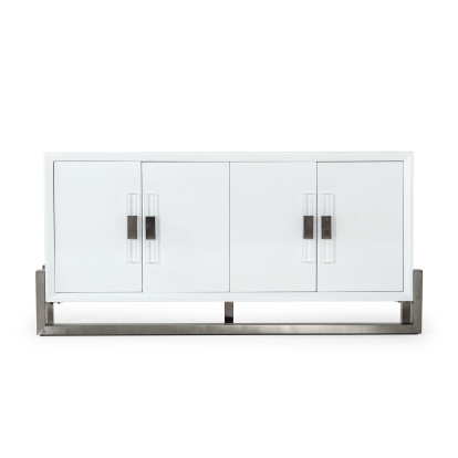 LA Furniture Lenny Modern White High Gloss & Stainless Steel Gun Metal Buffet VGGMW-1393B-WHT-BUF Contemporary Style by Vig Furnitrue Number 78097 Catch Home Goods