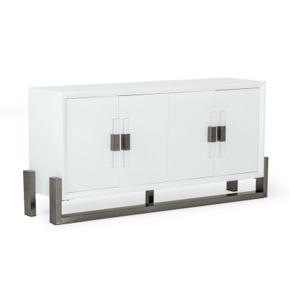 LA Furniture Lenny Modern White High Gloss & Stainless Steel Gun Metal Buffet VGGMW-1393B-WHT-BUF Contemporary Style by Vig Furnitrue Number 78097 Catch Home Goods