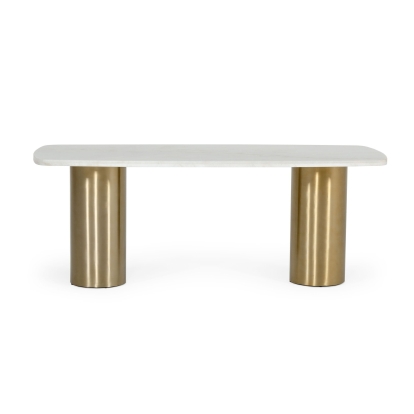 LA Furniture Rocky Glam White Marble & Brush Gold Dining Table VGGMM-DT-1360A-DT Contemporary Style by Vig Furnitrue Number 78100 Catch Home Goods