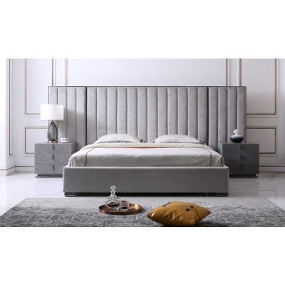 LA Furniture Buckley Modern Grey & Black Stainless Steel Bed with Nightstands VGVC2003-BED Contemporary Style by Vig Furnitrue Number 78264|78265|78266 Catch Home Goods