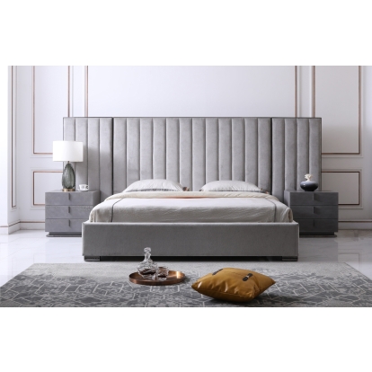 LA Furniture Queen Buckley Modern Grey & Black Stainless Steel Bed with Nightstands VGVC2003-BED-Q Contemporary Style by Vig Furnitrue Number 78264 Catch Home Goods