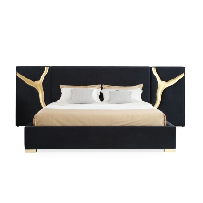 LA Furniture Aspen Glam Black Velvet & Gold Bed VGVCBD1801-BLK-BED Contemporary Style by Vig Furnitrue Number 78803 Catch Home Goods