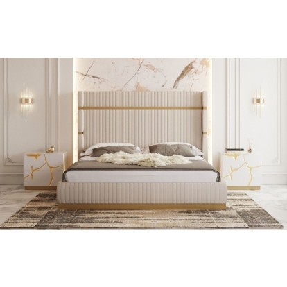 LA Furniture Sterling Modern Beige + Gold Bed + Nightstands VGVCBD1901-BEI-BED-2NS-SET Contemporary Style by Vig Furnitrue Number 79274|79275|79291 Catch Home Goods