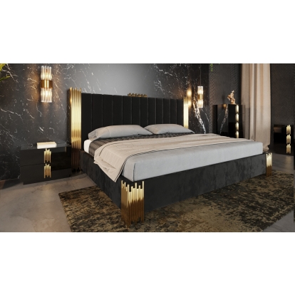 LA Furniture Token Modern Black + Gold Bed + Nightstands VGVCBD815-BLK-BED-2NS-SET Contemporary Style by Vig Furnitrue Number 79284|79285|79286 Catch Home Goods
