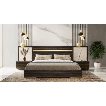 LA Furniture Velondra Modern Eucalypto + Marble Bed with Two Nightstands VGACVELONDRA-BED-2NS Contemporary Style by Vig Furnitrue Number 79409|79410 Catch Home Goods