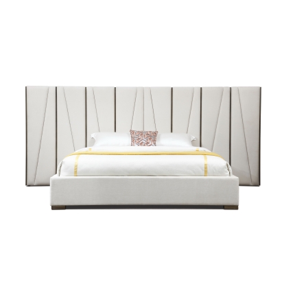 LA Furniture Nixa Modern Beige Velvet + Brushed Bronze Bed-eastern VGVC-BD1909-BED-BGE-eastern Contemporary Style by Vig Furnitrue Number 80001 Catch Home Goods