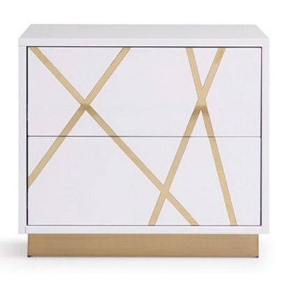 LA Furniture Nixa Modern Wide White and Gold Nightstand VGVCN1909-WHT-1-W Contemporary Style by Vig Furnitrue Number 80123 Catch Home Goods