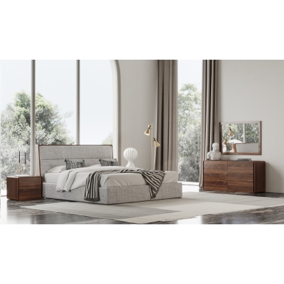 LA Furniture Dustin Modern Grey Fabric & Walnut Trimmed Bedroom Set VGMABR-99-BED-SET Contemporary Style by Vig Furnitrue Number 80261|80262 Catch Home Goods