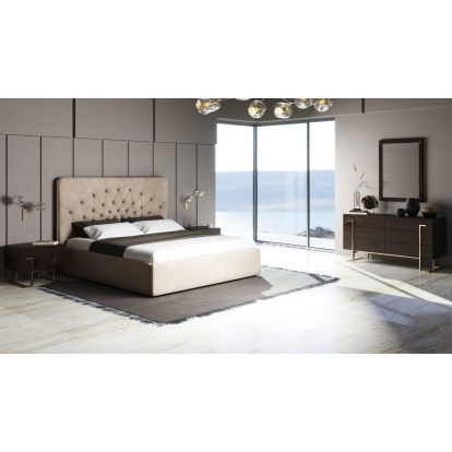 LA Furniture Eastern King Moontide Glam Beige Velvet and Brushed Brass 4-Piece Bedroom Set VGVCBD1922-19-4PC-SET-EK Contemporary Style by Vig Furnitrue Number 85657 Catch Home Goods